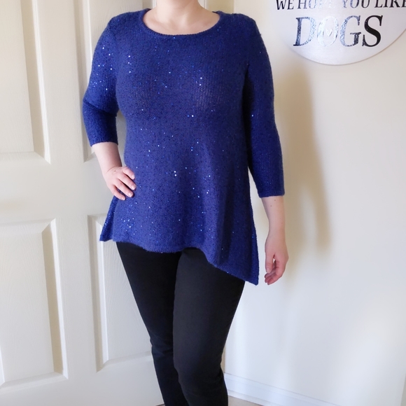 Anne Klein Blue Sequined Sweater Tunic Small - Picture 3 of 14